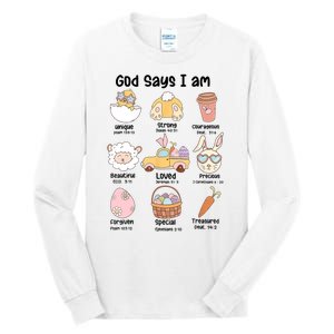 Retro God Says I Am Christian Jesus Happy Easter Day Bunny Tall Long Sleeve T-Shirt