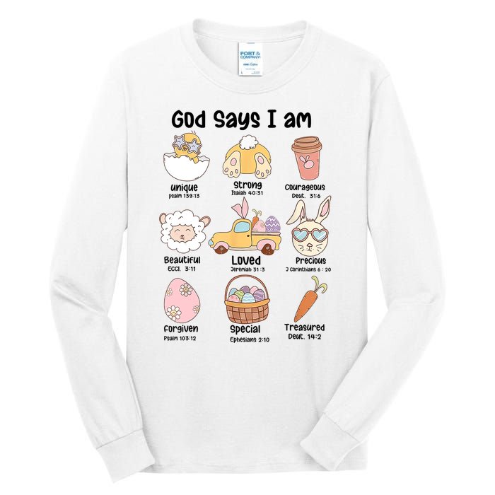 Retro God Says I Am Christian Jesus Happy Easter Day Bunny Tall Long Sleeve T-Shirt