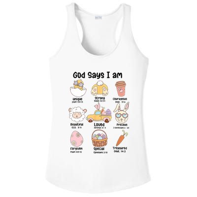 Retro God Says I Am Christian Jesus Happy Easter Day Bunny Ladies PosiCharge Competitor Racerback Tank
