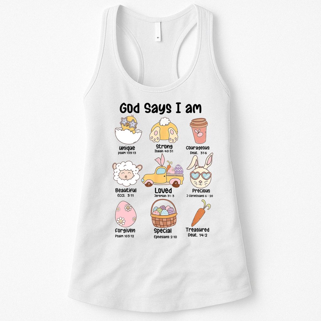 Retro God Says I Am Christian Jesus Happy Easter Day Bunny Womens Tank Top