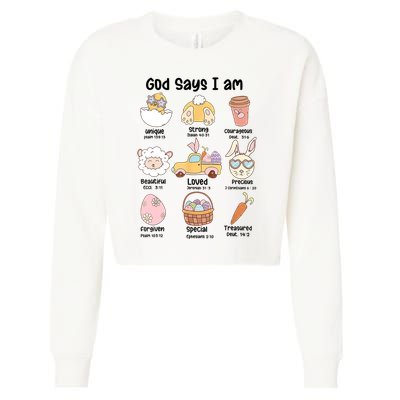 Retro God Says I Am Christian Jesus Happy Easter Day Bunny Cropped Pullover Crew