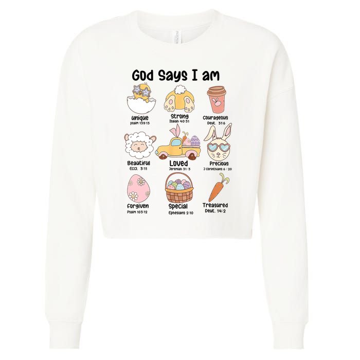 Retro God Says I Am Christian Jesus Happy Easter Day Bunny Cropped Pullover Crew