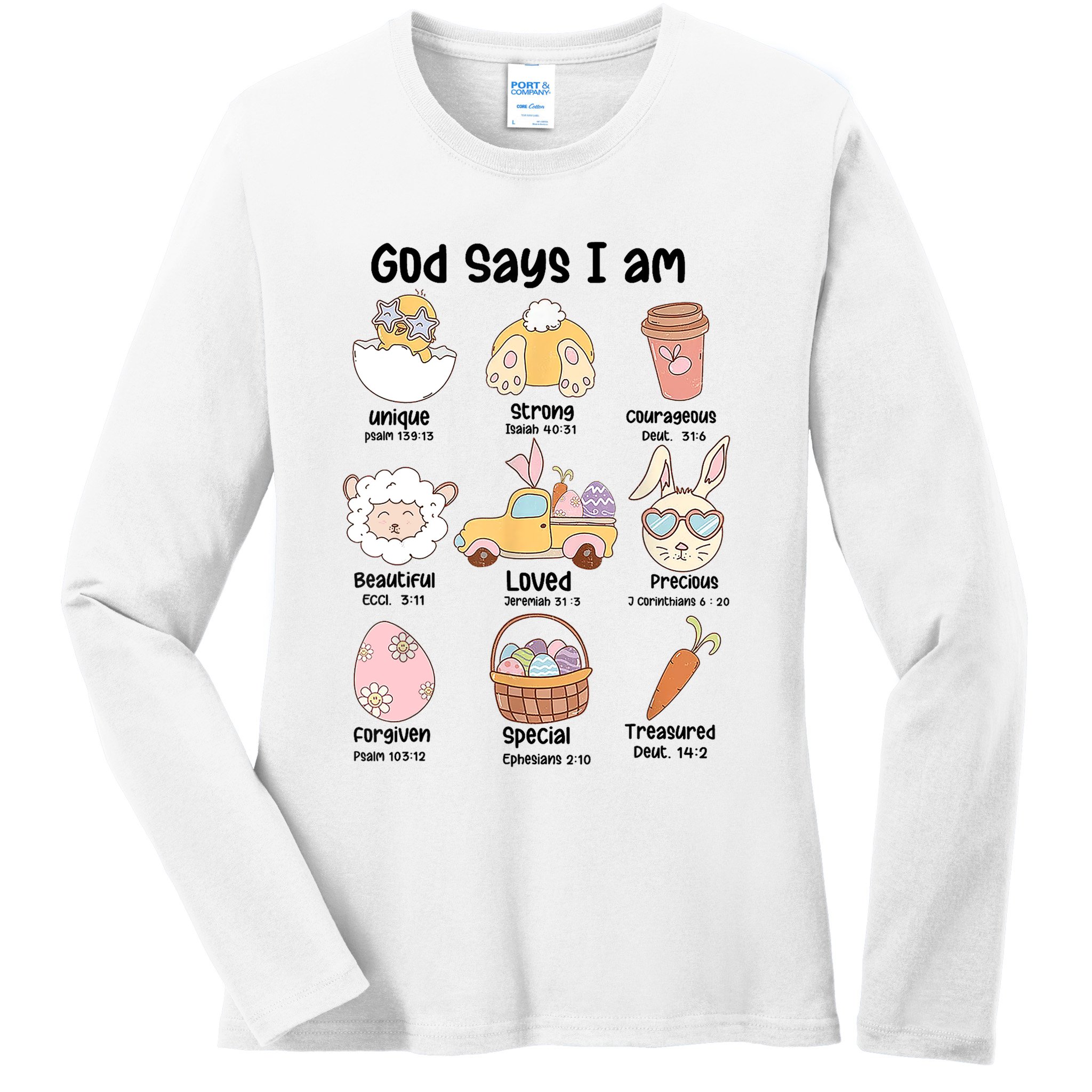 Retro God Says I Am Christian Jesus Happy Easter Day Bunny Ladies Long Sleeve Shirt