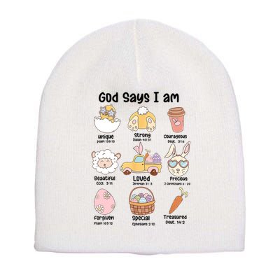 Retro God Says I Am Christian Jesus Happy Easter Day Bunny Short Acrylic Beanie