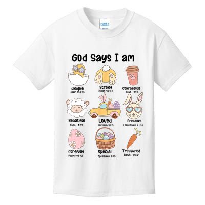 Retro God Says I Am Christian Jesus Happy Easter Day Bunny Kids T-Shirt