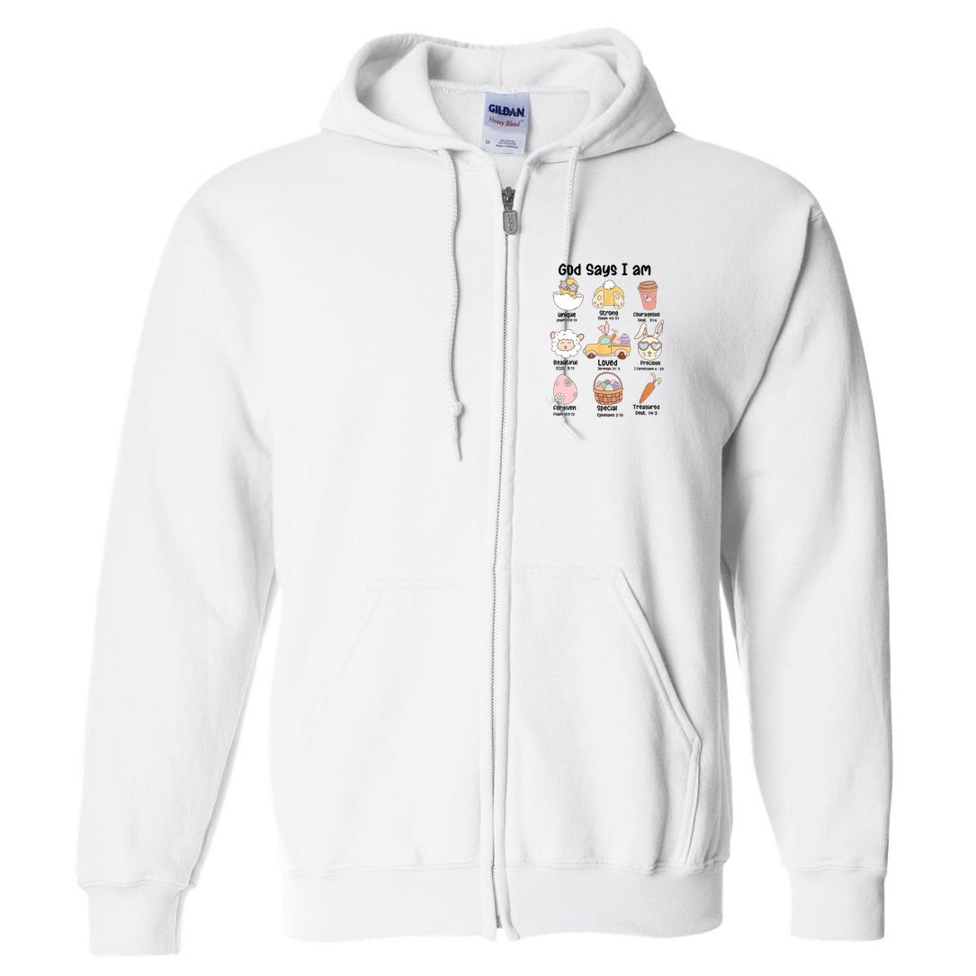 Retro God Says I Am Christian Jesus Happy Easter Day Bunny Full Zip Hoodie