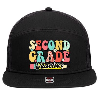 Retro Groovy Second Grade Teacher First Day 2nd Grade 7 Panel Mesh Trucker Snapback Hat