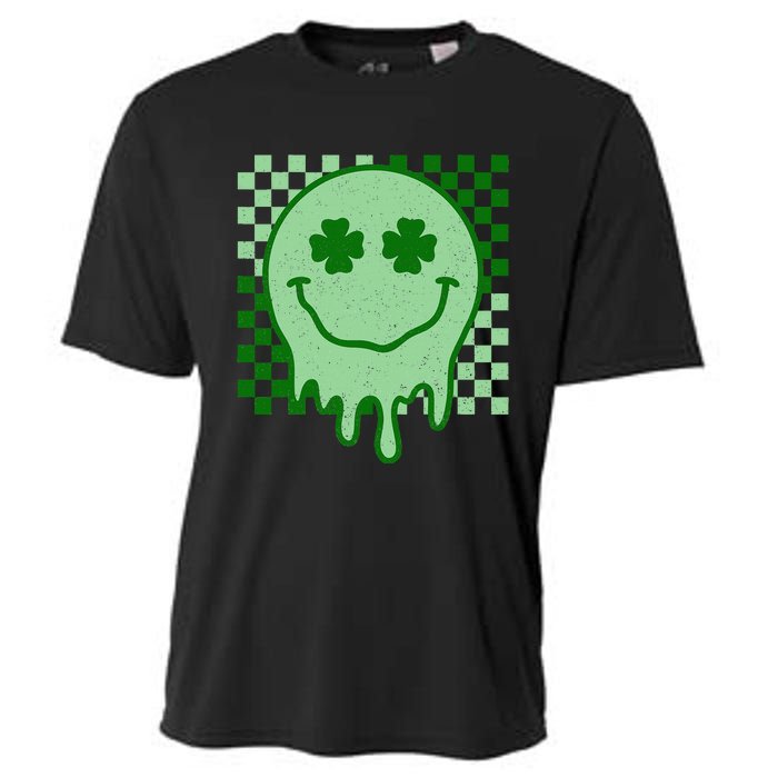 Retro Groovy St Patricks Day Hippie Smile Face Shamrock Cooling Performance Crew T-Shirt