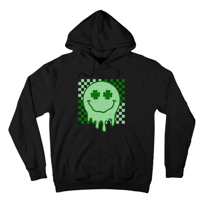 Retro Groovy St Patricks Day Hippie Smile Face Shamrock Hoodie