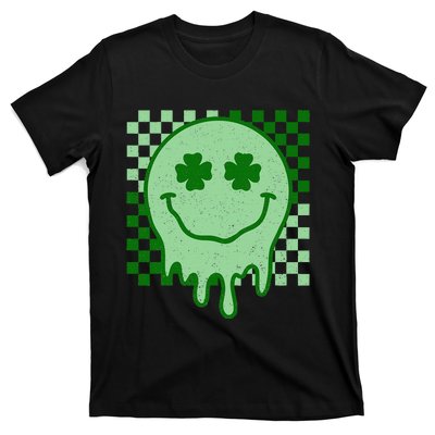 Retro Groovy St Patricks Day Hippie Smile Face Shamrock T-Shirt