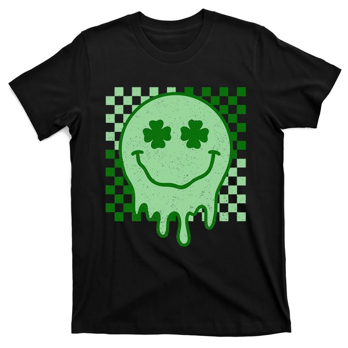 Retro Groovy St Patricks Day Hippie Smile Face Shamrock T-Shirt