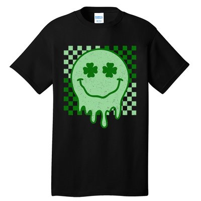 Retro Groovy St Patricks Day Hippie Smile Face Shamrock Tall T-Shirt