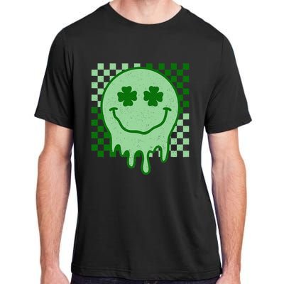 Retro Groovy St Patricks Day Hippie Smile Face Shamrock Adult ChromaSoft Performance T-Shirt