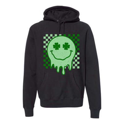 Retro Groovy St Patricks Day Hippie Smile Face Shamrock Premium Hoodie