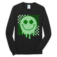 Retro Groovy St Patricks Day Hippie Smile Face Shamrock Tall Long Sleeve T-Shirt