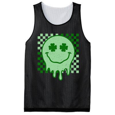 Retro Groovy St Patricks Day Hippie Smile Face Shamrock Mesh Reversible Basketball Jersey Tank