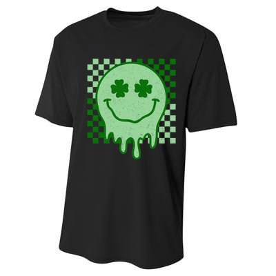 Retro Groovy St Patricks Day Hippie Smile Face Shamrock Performance Sprint T-Shirt