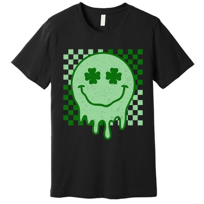 Retro Groovy St Patricks Day Hippie Smile Face Shamrock Premium T-Shirt