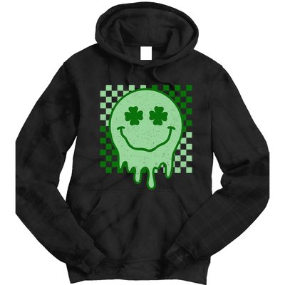 Retro Groovy St Patricks Day Hippie Smile Face Shamrock Tie Dye Hoodie