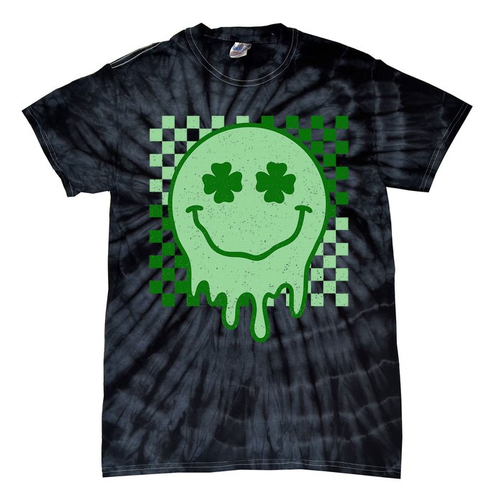 Retro Groovy St Patricks Day Hippie Smile Face Shamrock Tie-Dye T-Shirt