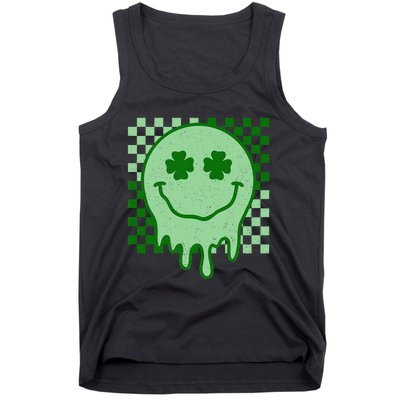 Retro Groovy St Patricks Day Hippie Smile Face Shamrock Tank Top