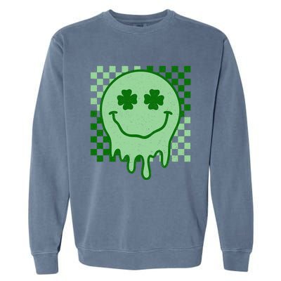 Retro Groovy St Patricks Day Hippie Smile Face Shamrock Garment-Dyed Sweatshirt