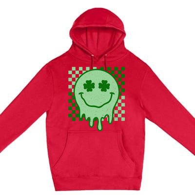 Retro Groovy St Patricks Day Hippie Smile Face Shamrock Premium Pullover Hoodie