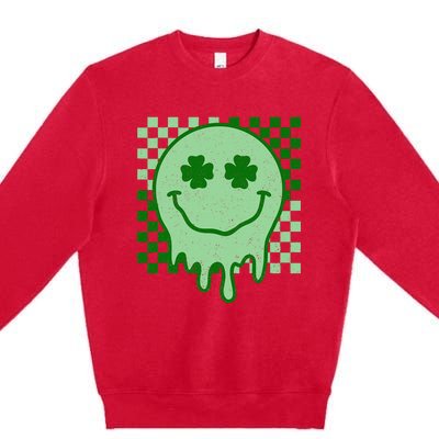 Retro Groovy St Patricks Day Hippie Smile Face Shamrock Premium Crewneck Sweatshirt