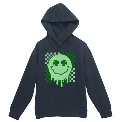 Retro Groovy St Patricks Day Hippie Smile Face Shamrock Urban Pullover Hoodie