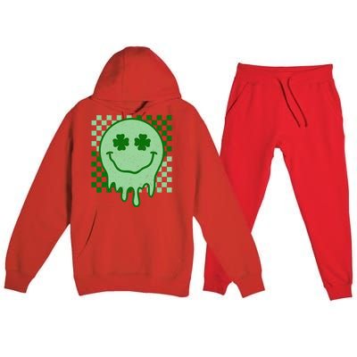 Retro Groovy St Patricks Day Hippie Smile Face Shamrock Premium Hooded Sweatsuit Set