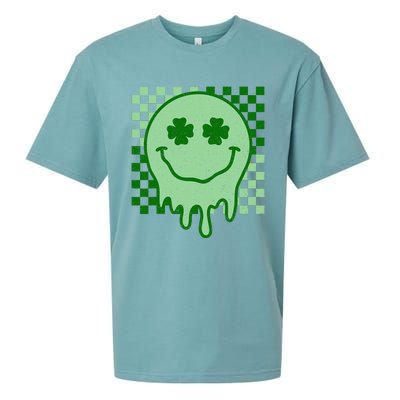 Retro Groovy St Patricks Day Hippie Smile Face Shamrock Sueded Cloud Jersey T-Shirt