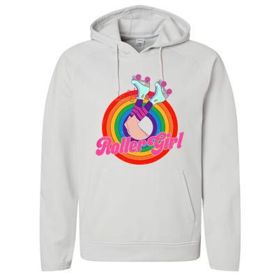 Roller Girl Skater Skating Retro Vintage 70s 80s Skates Performance Fleece Hoodie