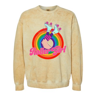 Roller Girl Skater Skating Retro Vintage 70s 80s Skates Colorblast Crewneck Sweatshirt