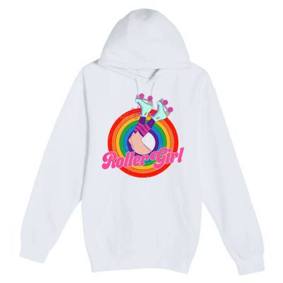 Roller Girl Skater Skating Retro Vintage 70s 80s Skates Premium Pullover Hoodie