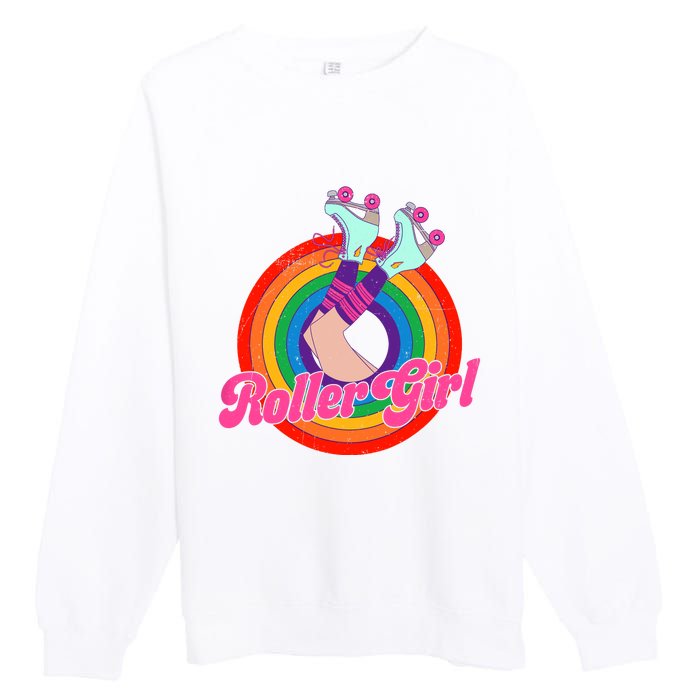 Roller Girl Skater Skating Retro Vintage 70s 80s Skates Premium Crewneck Sweatshirt