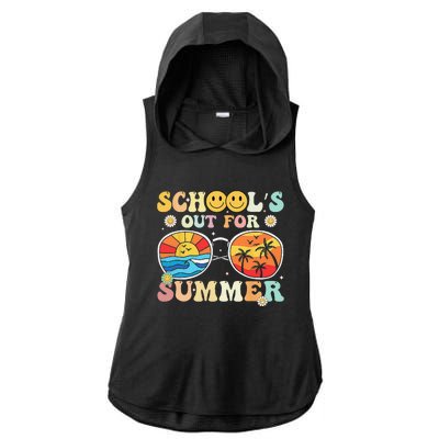 Retro Groovy School's Out For Summer Graduation Teacher Ladies PosiCharge Tri-Blend Wicking Draft Hoodie Tank