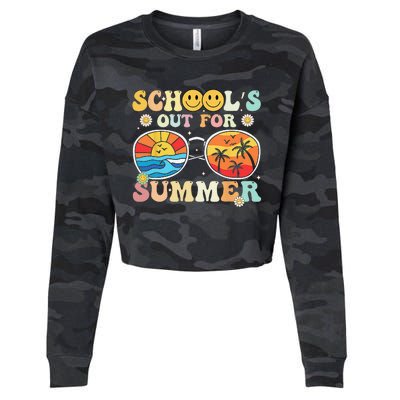 Retro Groovy School's Out For Summer Graduation Teacher Cropped Pullover Crew