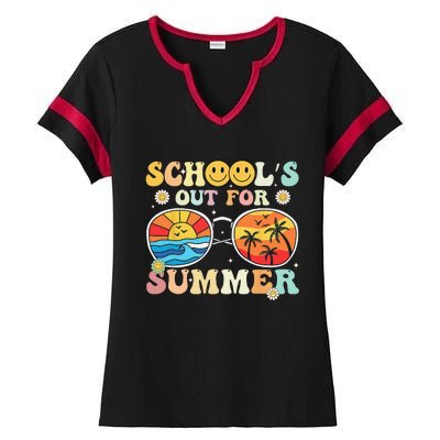 Retro Groovy School's Out For Summer Graduation Teacher Ladies Halftime Notch Neck Tee