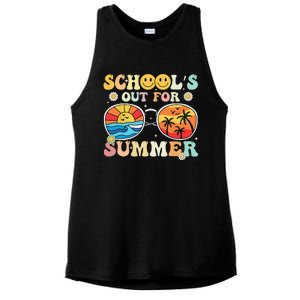 Retro Groovy School's Out For Summer Graduation Teacher Ladies PosiCharge Tri-Blend Wicking Tank