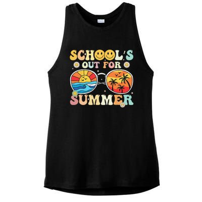 Retro Groovy School's Out For Summer Graduation Teacher Ladies PosiCharge Tri-Blend Wicking Tank