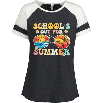 Retro Groovy School's Out For Summer Graduation Teacher Enza Ladies Jersey Colorblock Tee