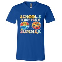 Retro Groovy School's Out For Summer Graduation Teacher V-Neck T-Shirt