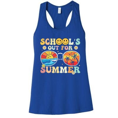 Retro Groovy School's Out For Summer Graduation Teacher Women's Racerback Tank