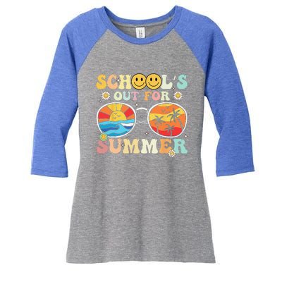 Retro Groovy School's Out For Summer Graduation Teacher Women's Tri-Blend 3/4-Sleeve Raglan Shirt