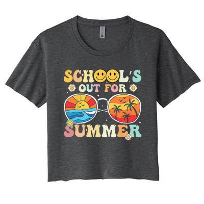 Retro Groovy School's Out For Summer Graduation Teacher Women's Crop Top Tee