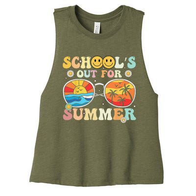 Retro Groovy School's Out For Summer Graduation Teacher Women's Racerback Cropped Tank