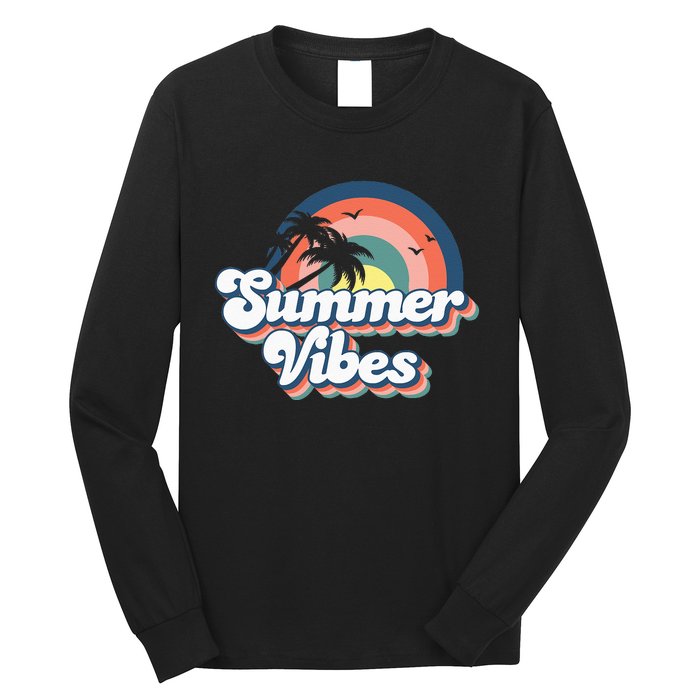 Retro Groovy Summer Vibes For Women Men Kids Summer Vacation Long Sleeve Shirt