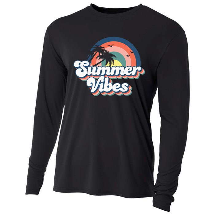 Retro Groovy Summer Vibes For Women Men Kids Summer Vacation Cooling Performance Long Sleeve Crew