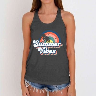 Retro Groovy Summer Vibes For Women Men Kids Summer Vacation Women's Knotted Racerback Tank