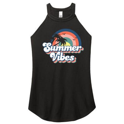 Retro Groovy Summer Vibes For Women Men Kids Summer Vacation Women’s Perfect Tri Rocker Tank